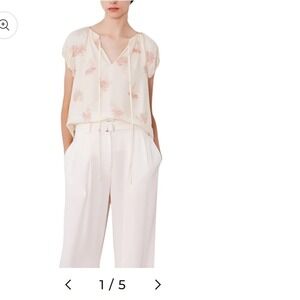 Rebecca‎ Taylor 100% Silk Women's Nora Tie Neck Blouse Top Short Sleeve Size M